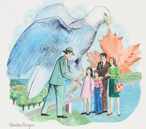 Charles J. Berger, Peace Bridge/America, watercolor on Illustration Board