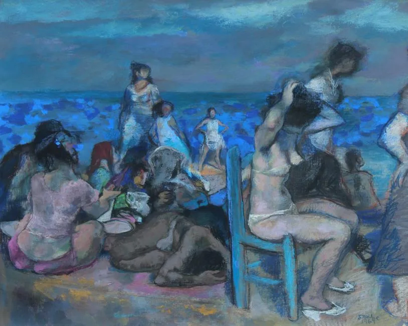 Benjamin Albert Stahl, Gathering at the Beach, Pastel & Acrylic on Board