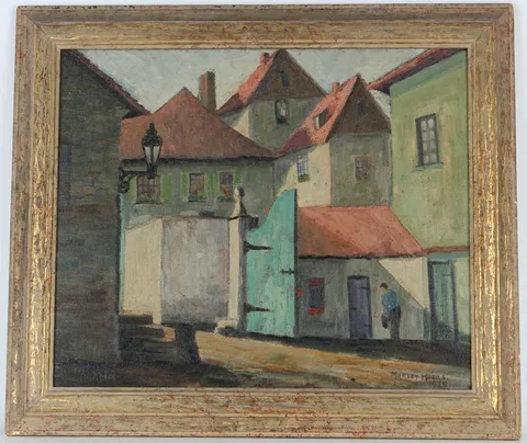 Morley Hicks, Prague: Old Houses, Oil on Board