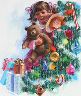 Mel Crawford, Girl with Teddy Bear at Christmas