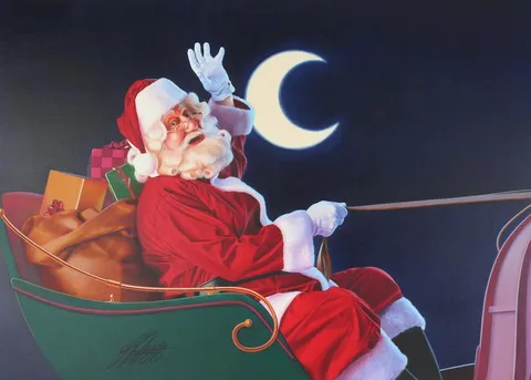 Ed Little, Santa Claus in His Sleigh, Oil on CanvasBoard