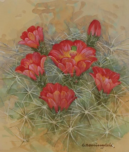 Claret Cup Cactus by Gordon Beningfield, Watercolor on Paper, sold Nov 2021