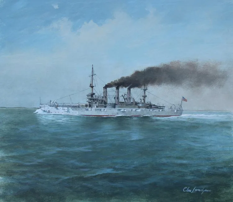 U.S.S. Kansas by Charles Lundgren, Oil on Masonite, sold Nov 2021