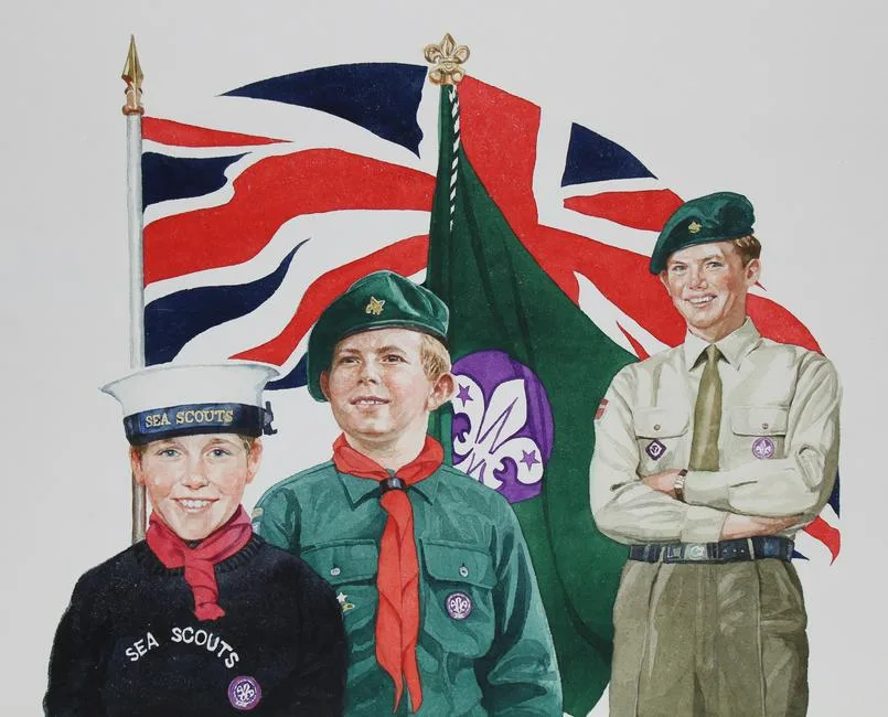 Boy Scouts by Brian Sanders, Watercolor on Paper, sold Nov 2021