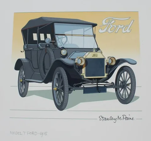 Stanley Paine, Model T Ford, Oil on Illustration Board