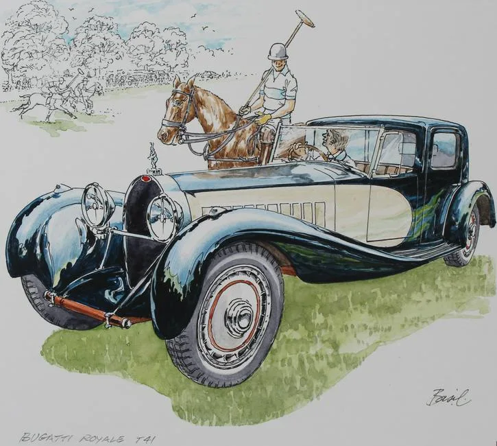 Bugatti Royal Type 41 by Basil Smith, Mixed Media on Illustration Board, offered Nov 2021