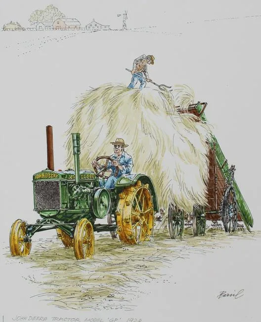 Basil Smith, John Deere Tractor, Mixed Media on Hot Press Illustration Board