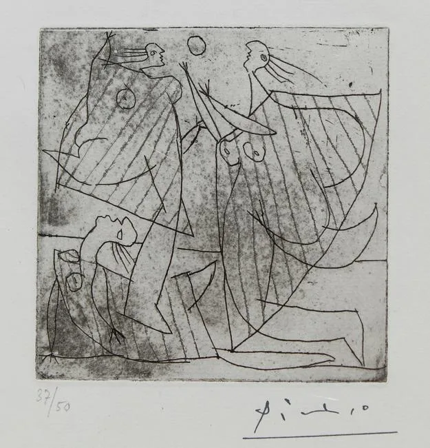 Joueuses a la balle by Pablo Picasso, etching and aquatint on laid paper, offered Jan 2022