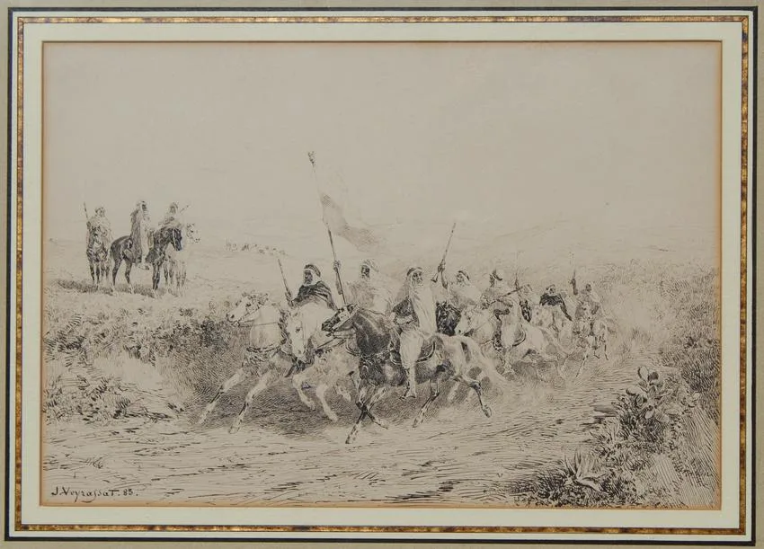 L'escorte du Caid by Jules Jacques Veyrassat, Ink on Paper, sold Jan 2022
