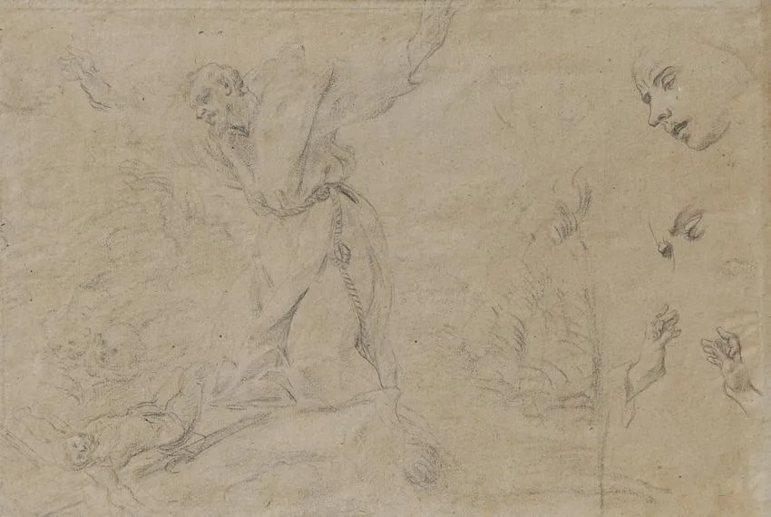 Untitled by Francesco Trevisani, chalk on grey paper, offered Jan 2022