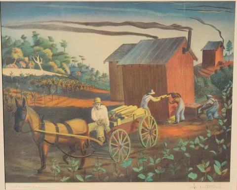 Buell Whitehead, Tobacco Barn, Color Lithograph