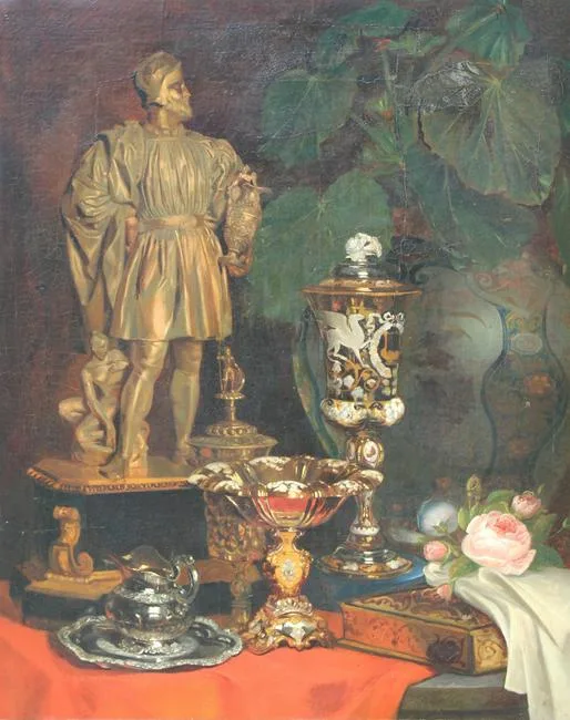 Maria Vos, NATURE MORTE A LA SCULPTURE ET AUX ORFEVRERIES, Oil on Canvas