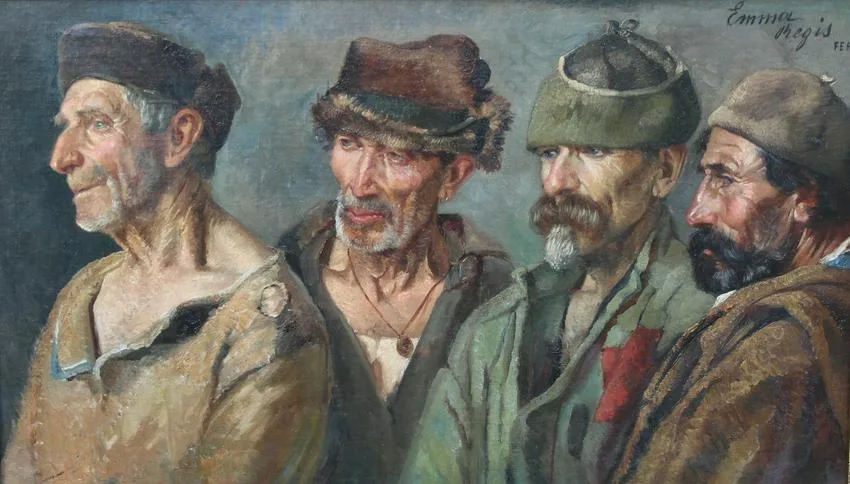Emma Regis, A Study of Four Peasants, Oil on Canvas