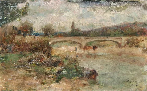 Adolphe Appian, Bridge Over the Rhone, Oil on panel