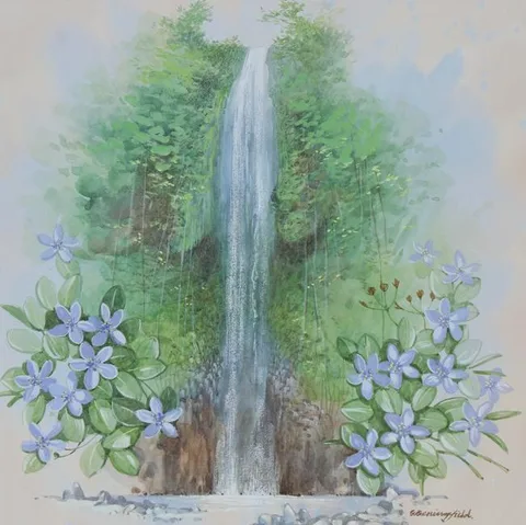 Gordon Beningfield, Waterfall in Forest, watercolor/gouache