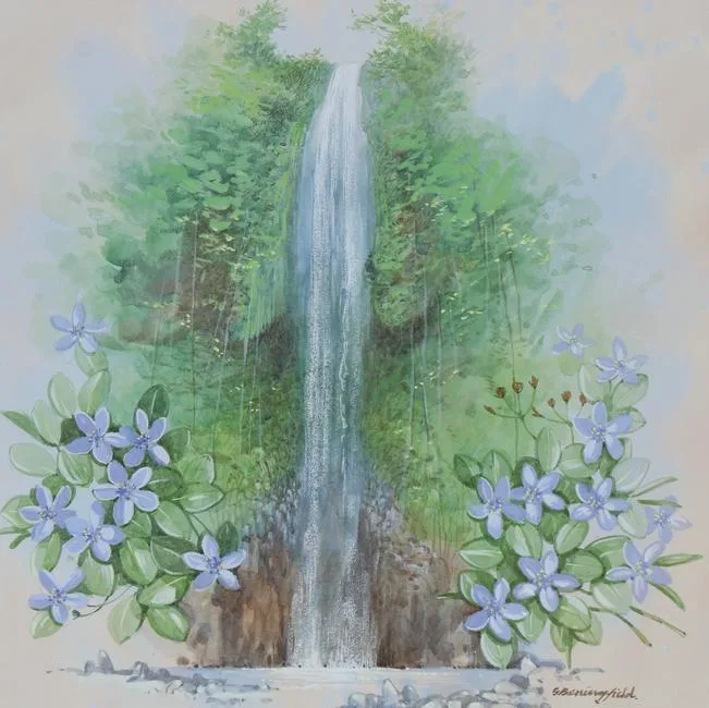 Waterfall in Forest by Gordon Beningfield, watercolor/gouache, offered Jan 2022