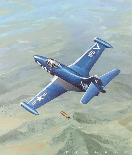 F9F-2 Panther by Jack Fellows, Oil on Masonite, sold Jan 2022