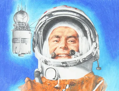 Titov, Vostok II - August 6, 1961 by Paul Calle, Mixed Media on Illustration Board, sold Jan 2022