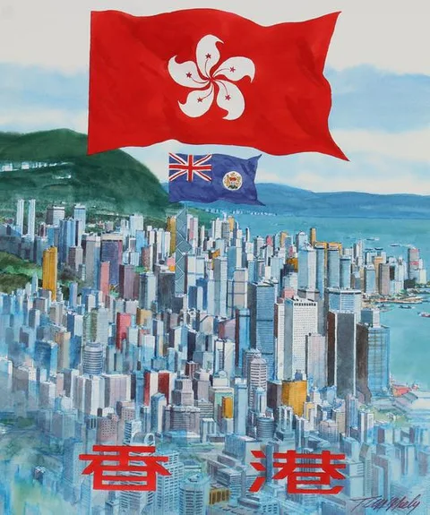 British Hong Kong Skyline by Tom McNeely, Watercolor on Paper, offered Jan 2022