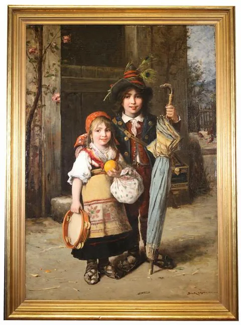 Going to the Festival by Lajos Bruck, oil on canvas, offered Feb 2022