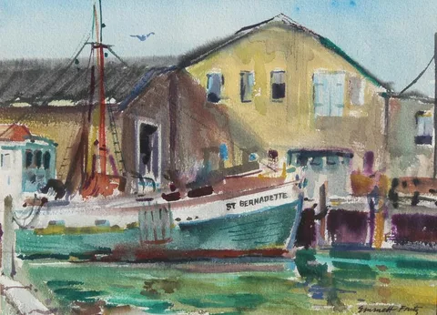 St. Bernadette Fishing Boat by Emmett Fritz, Watercolor on Paper, sold Feb 2022
