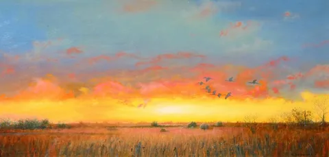Michael Hodowal, Florida Everglades at Dusk, Oil on Board
