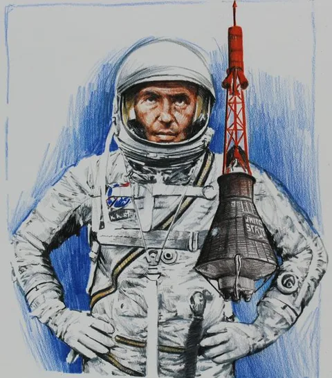 Chris Calle, Walter Schirra - First Splashdown in the Pacific, Mixed Media on Illustration Board