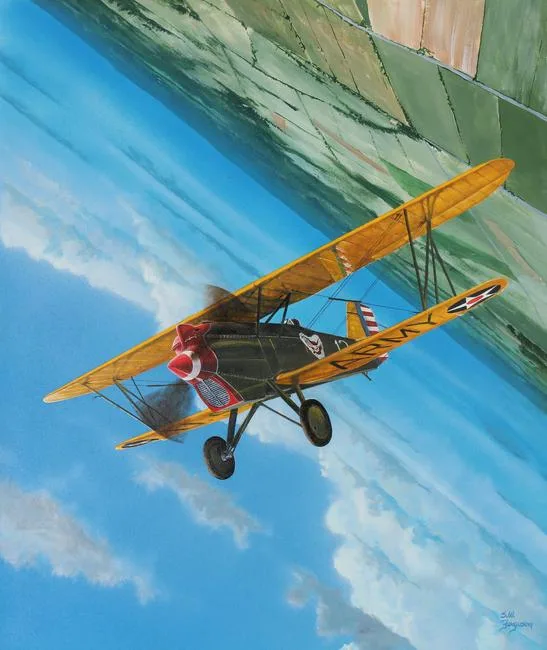 P-1 Hawk by Steve Ferguson, Acrylic on Cold Press Illustration Board, sold Feb 2022