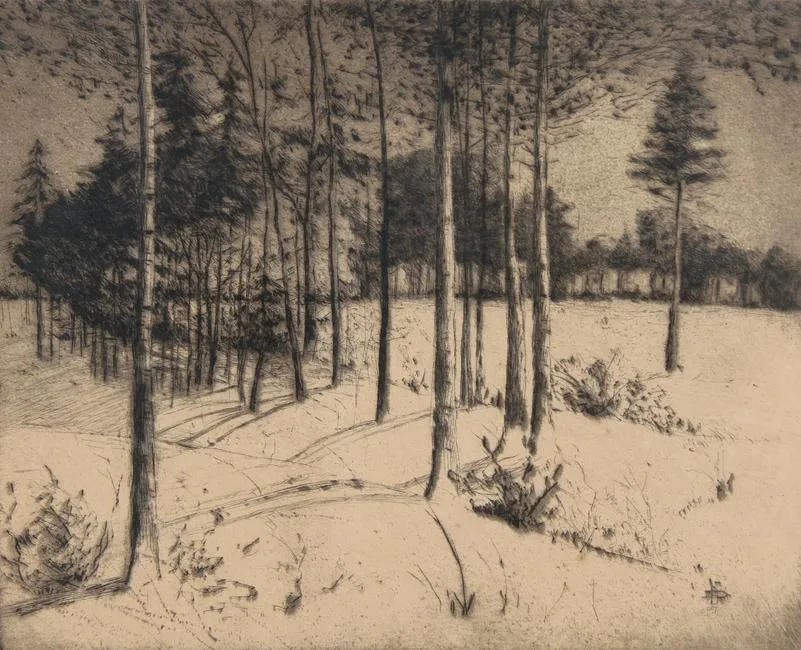 Winter Shadows by Charles W. Dahlgreen, etching, sold Feb 2022