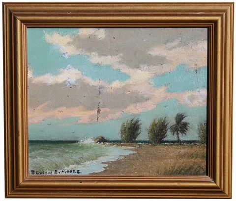 Benson B Moore, Beach at Ft Lauderdale, Oil on Board