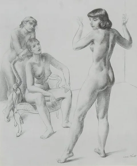 Leon Kroll, Three Nudes, Pencil on Paper