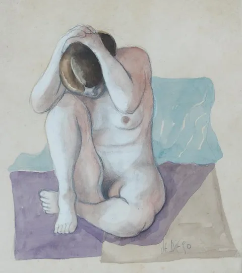 Julio de Diego, Resting Model, Watercolor