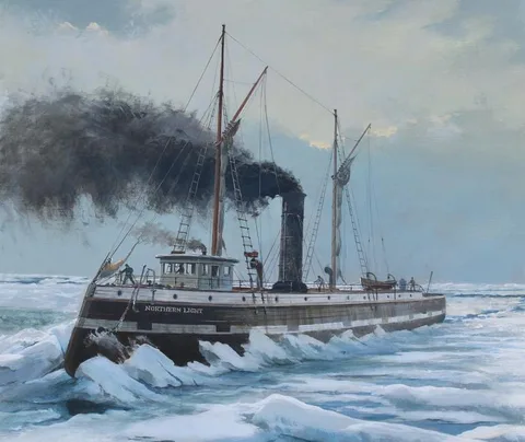 Charles Lundgren, Canadian Icebreaker - Northern Light, oil on masonite