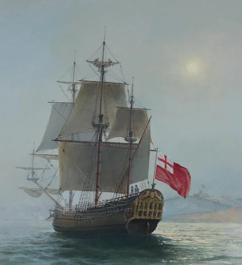 Charles Lundgren, Sailing Ship, Oil on Masonite