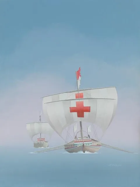 Yugoslavia Sailing Ships by Keith Reynolds, Oil on Canvas Board, sold Apr 2022