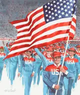 U.S. Olympic Team with Flag, Helmuth Stone Gallery 2022