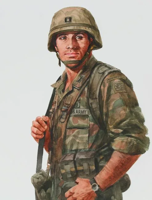 U.S. Soldier by Tom McNeely, Watercolor on Paper, sold Apr 2022