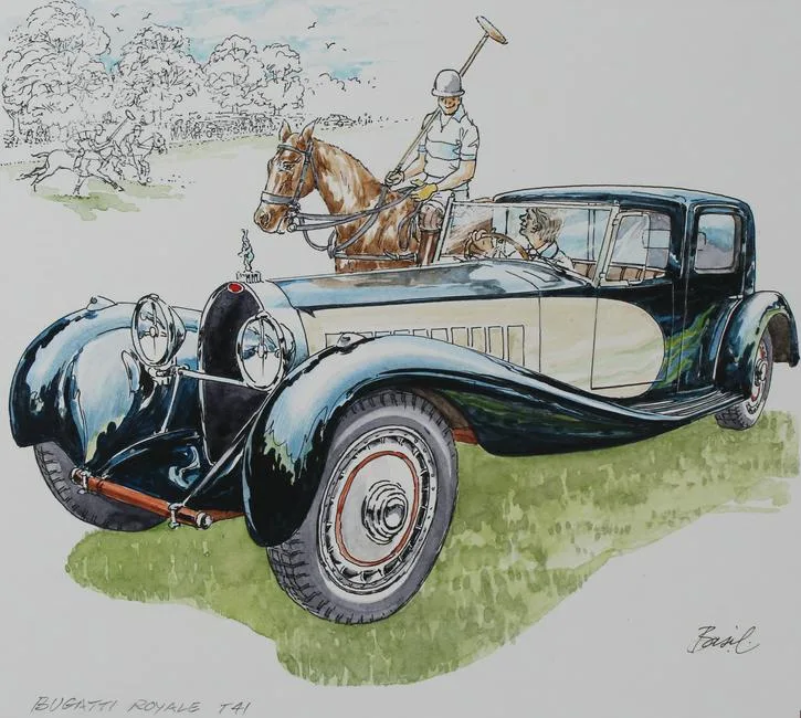 Bugatti Royal Type 41 by Basil Smith, Mixed Media on Illustration Board, sold Apr 2022