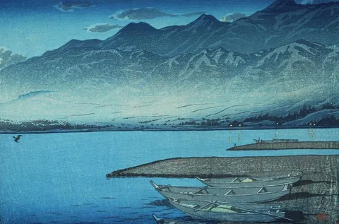 Kawase Hasui, Moonlight over Lake Kamo, Sado Island, Woodblock print