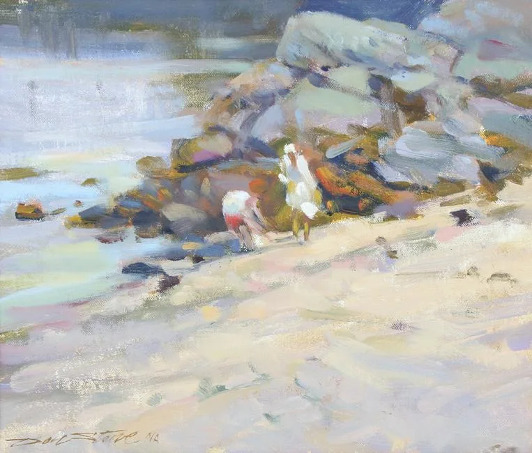 Fish Beach, Monhegan by Don Stone, Oil on Board, sold Jun 2022