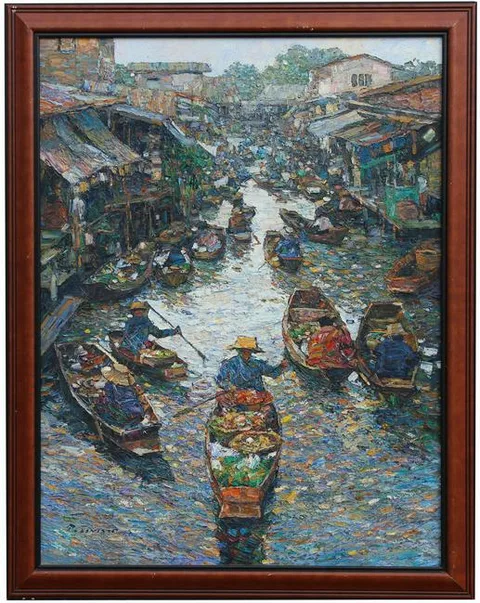 Rider Market Open for Business #9 by Patamares Livisit, oil on canvas, sold Jun 2022