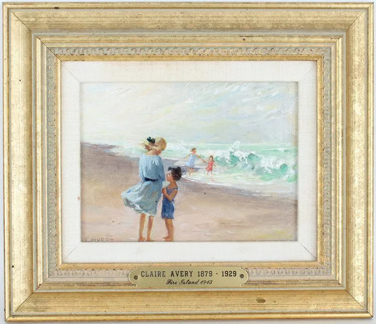 Claire Avery, Beach Scene, 1913, Oil on Board