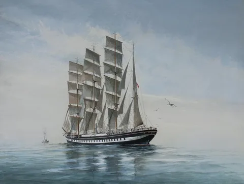 Charles Lundgren, USSR Sedov, oil on Masonite