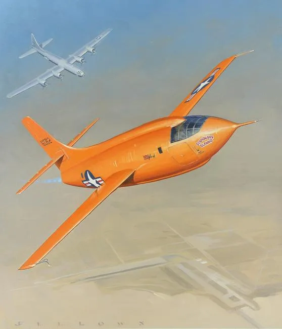 1947 Bell X-1 by Jack Fellows, Oil on Masonite, sold Jun 2022