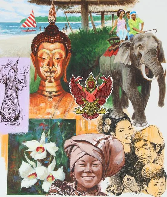 Thailand by Mel Crawford, Mixed Media on Illustration Board, sold Jun 2022