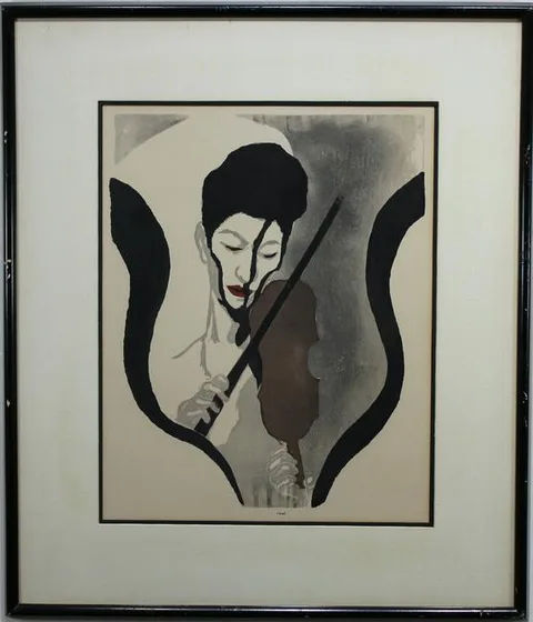 Kōshirō Onchi, Impression of a Violinist, woodblock print