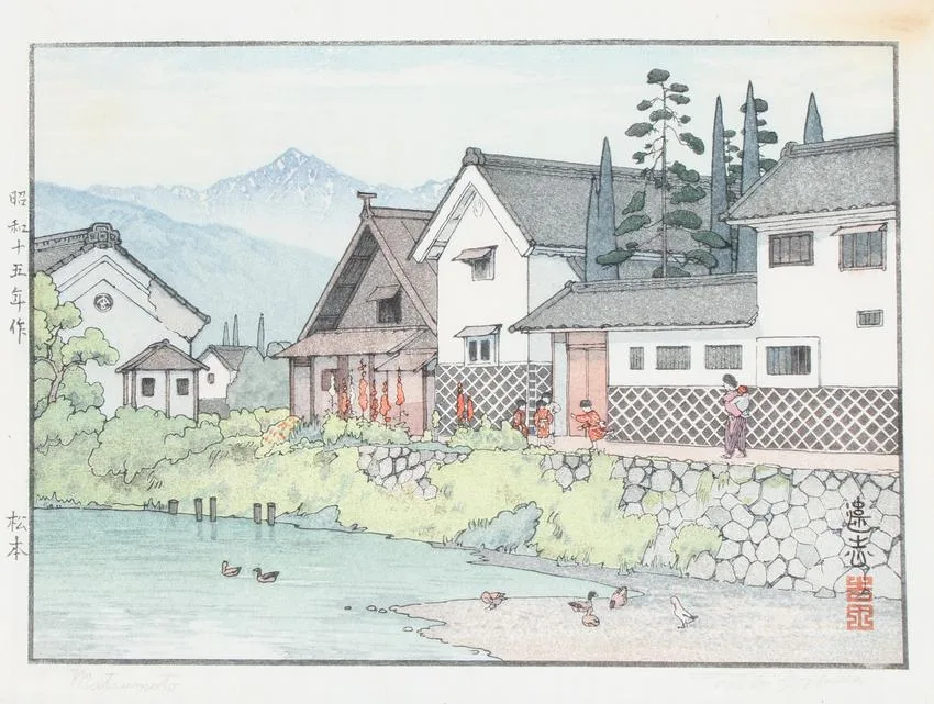 Matsumoto by Tōshi Yoshida, Woodblock, sold Aug 2022