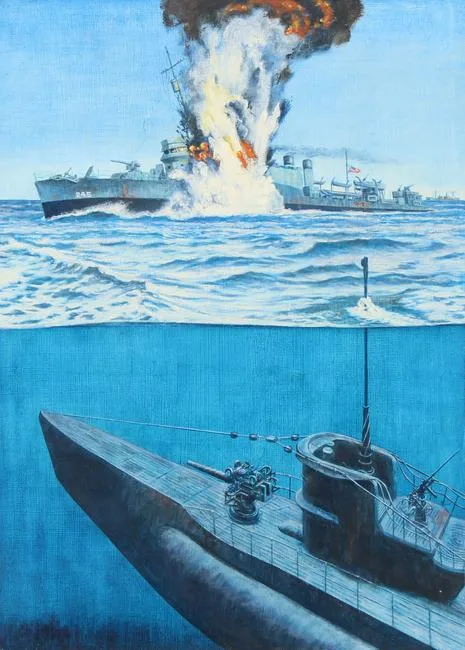 USS Reuben James Sunk by David K. Stone, Oil on Masonite, sold Aug 2022
