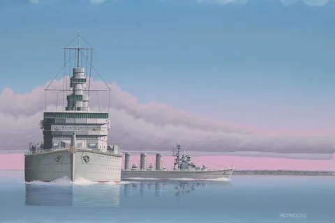 Keith Reynolds, Japanese Warships Nagara and Isuzu, Oil on Canvas Board