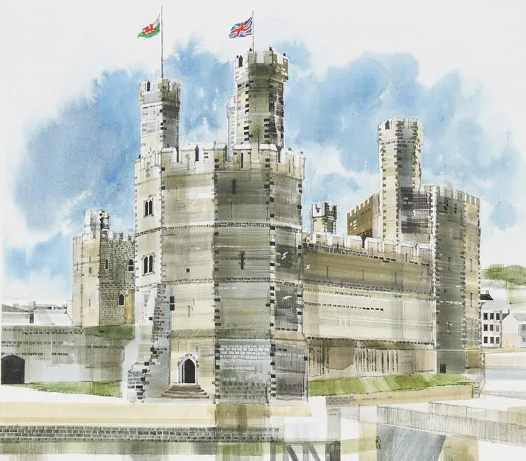 Caernarfon Castle by Ronald Maddox, Watercolor on Illustration Board, sold Aug 2022